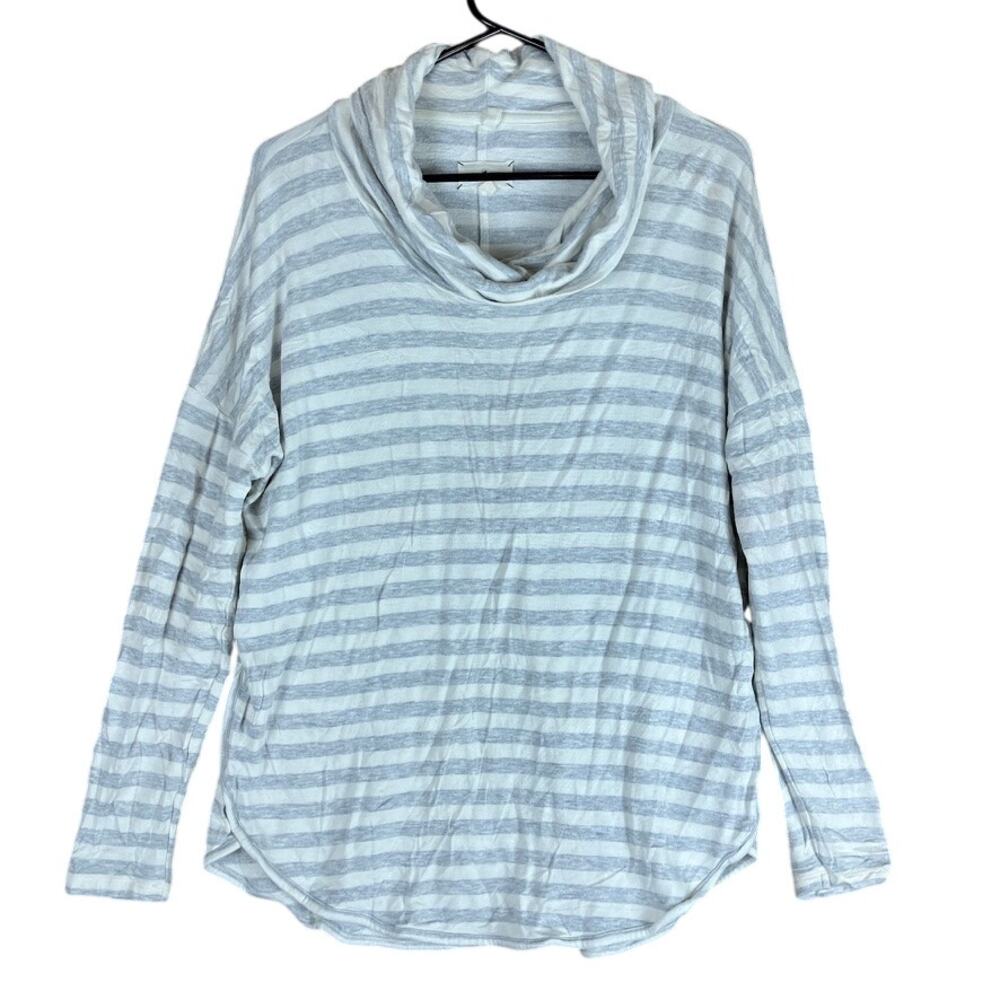 Lou & Grey Womens Sweater Gray White Striped Cowl Neck Long Sleeve Stretch M